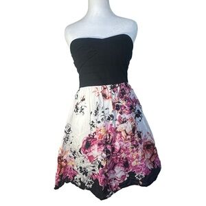 Y2K Trixxi Black and White Floral Strapless Mini Dress
